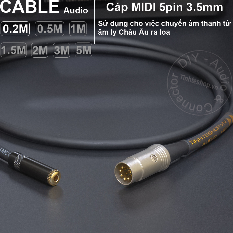 MIDI 5 pin male to 3.5mm female cable for amplifier to speaker headphone DIY 0.2M to 5M