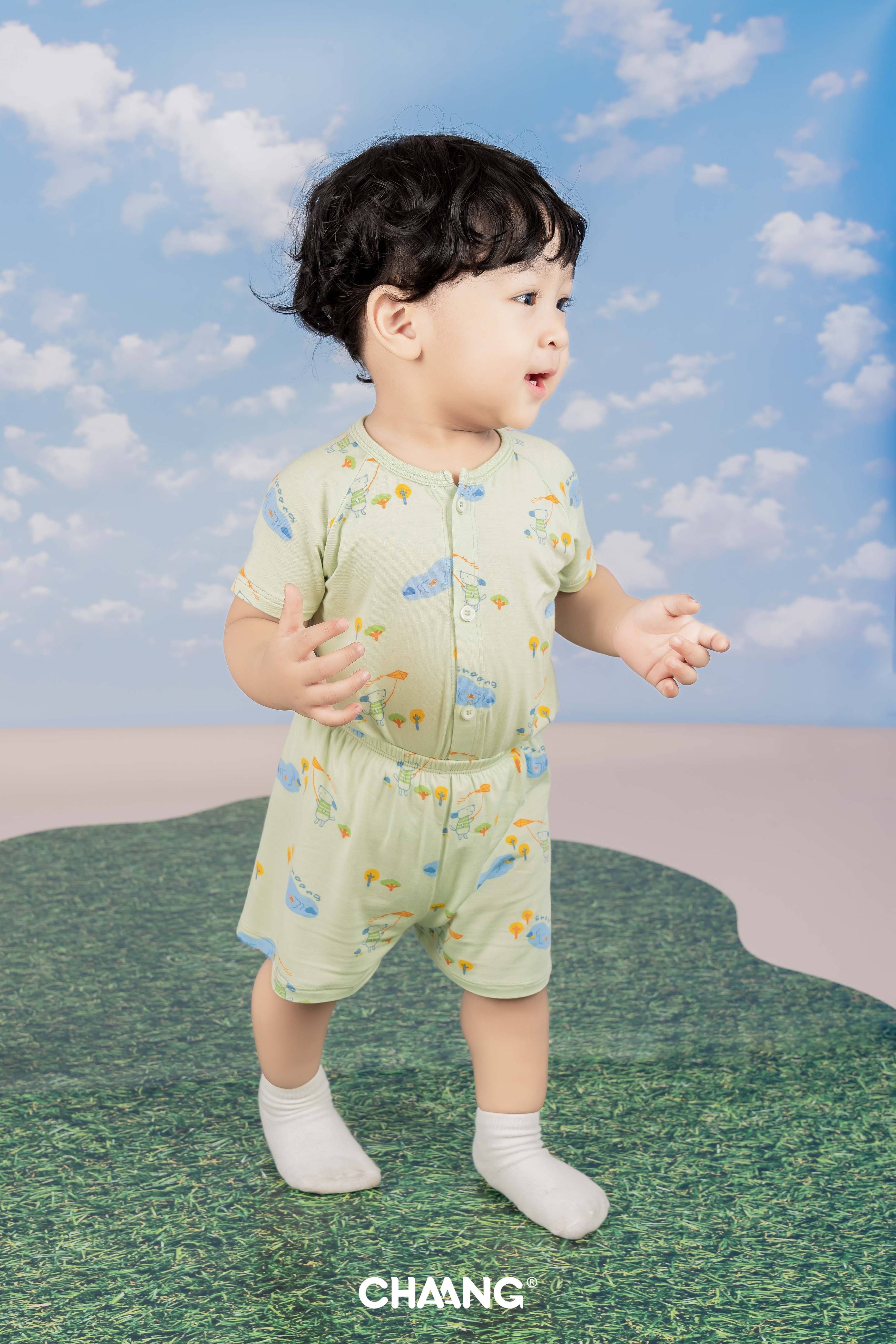 [CHAANG] Bộ quần áo cộc cúc giữa Spring cún xanh