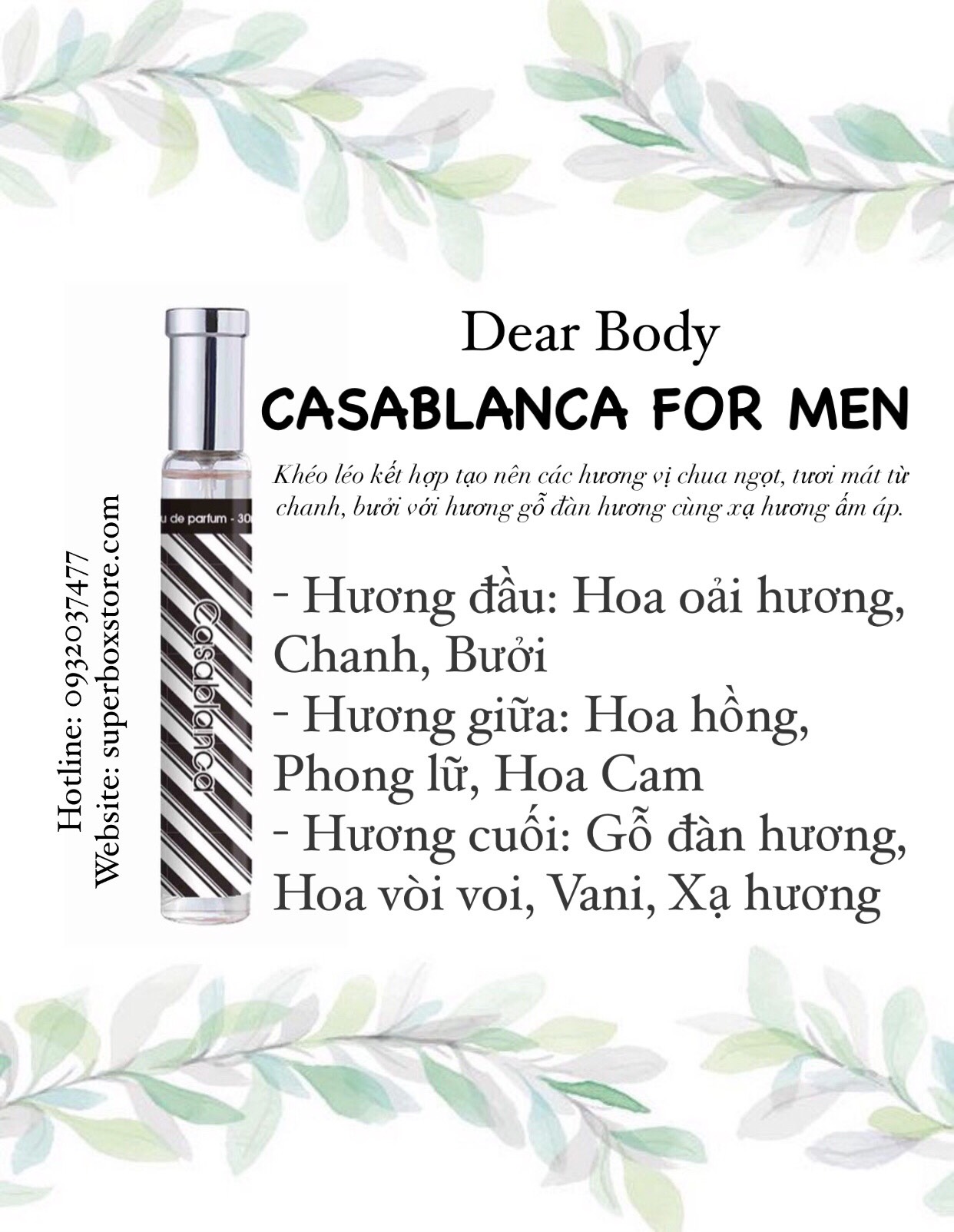 NƯỚC HOA DEAR BODY - EAU DE PARFUME 30ml - DÀNH CHO NAM