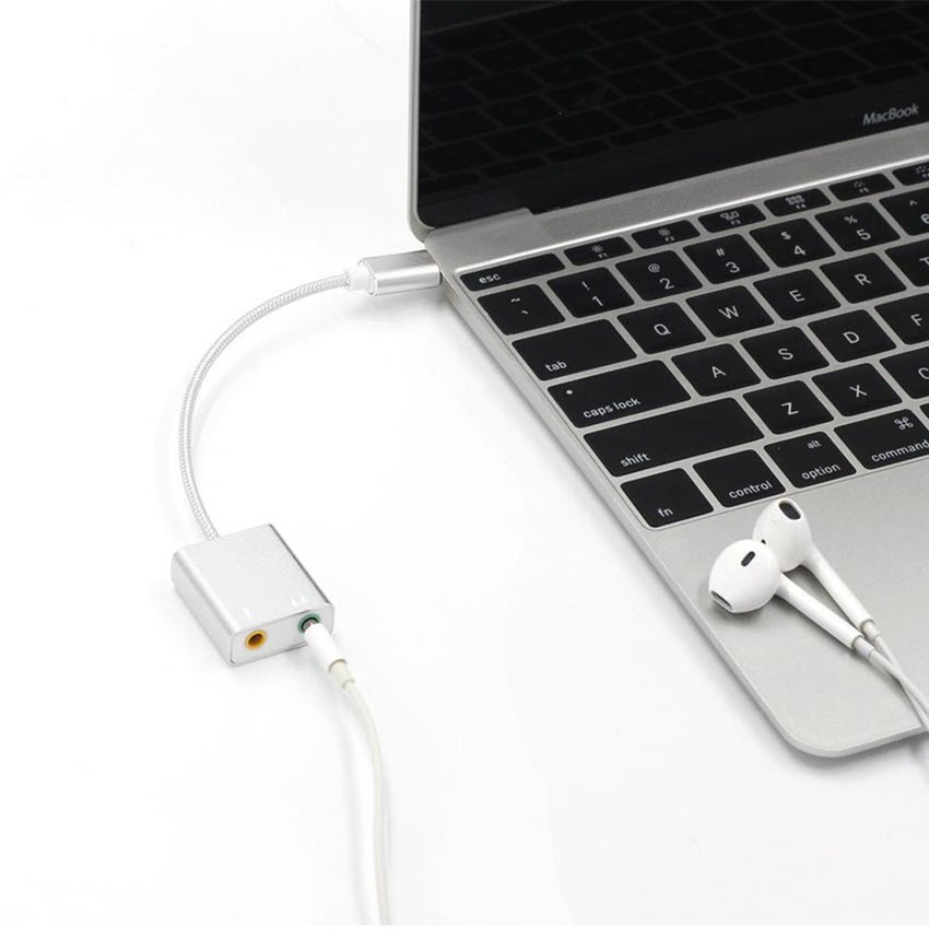 Cáp chia Mic và Loa từ cổng USB Type C - Sound card USB Type C 7.1 cao cấp