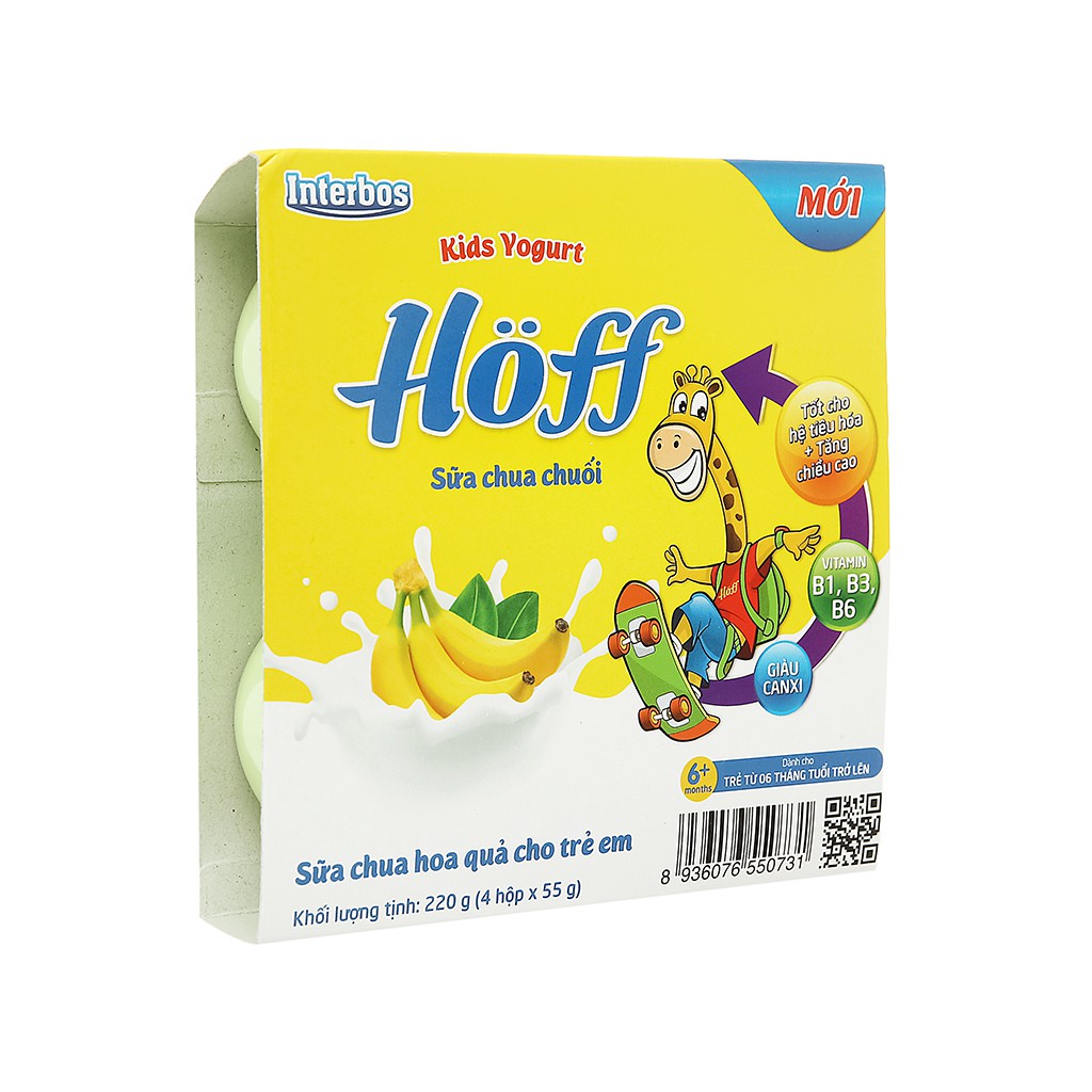 (Combo of 6 Packs) Hoff Children's Yogurt with 6 Flavors for Babies from 6 Months Old to Support Digestion and Supplement Beneficial Bacteria (24 Boxes X 55g)