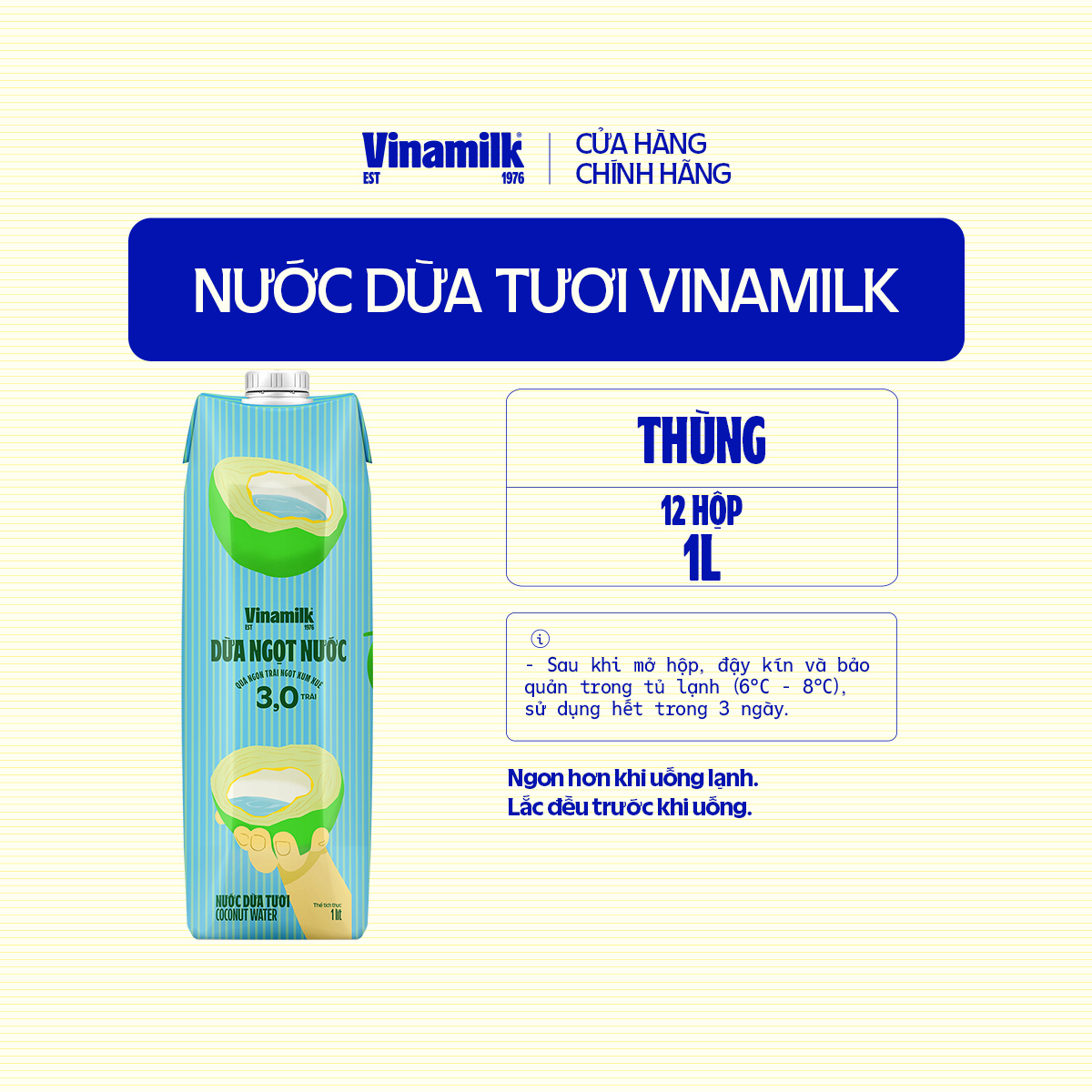 Thùng 12 hộp Nước dừa tươi Vinamilk 1L