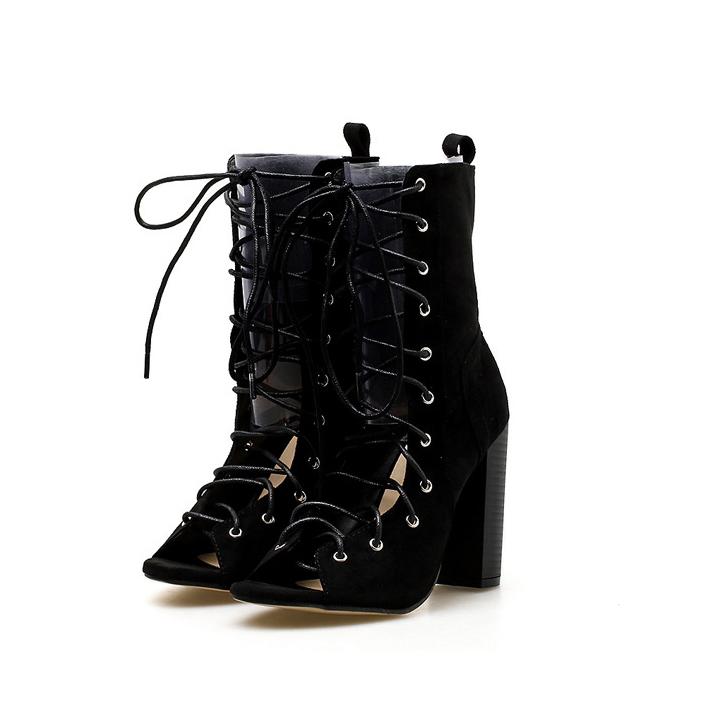 [HCM][ Có ảnh feedback ] Boot cột dây hở mũi gót vuông cao 10cm GBN21