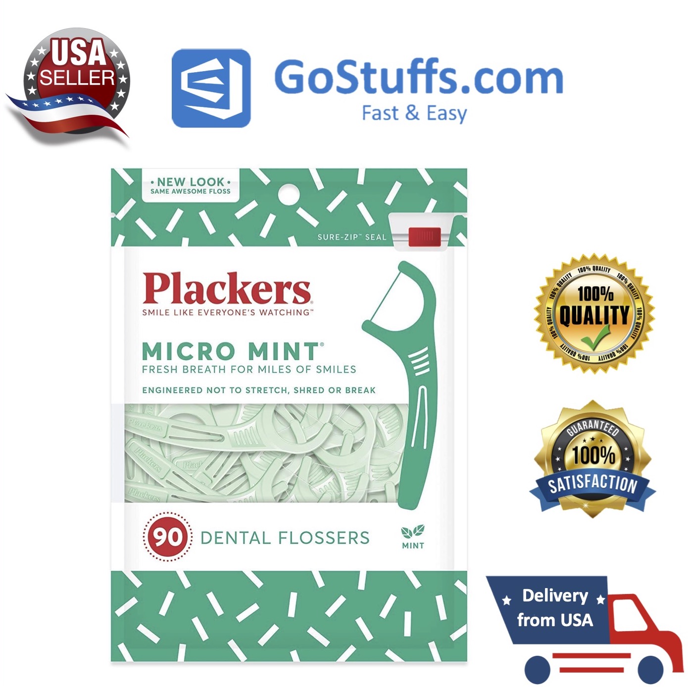 [Hàng Mỹ] Plackers Micro Mint Dental Floss Picks chỉ nha khoa 90 cái/gói