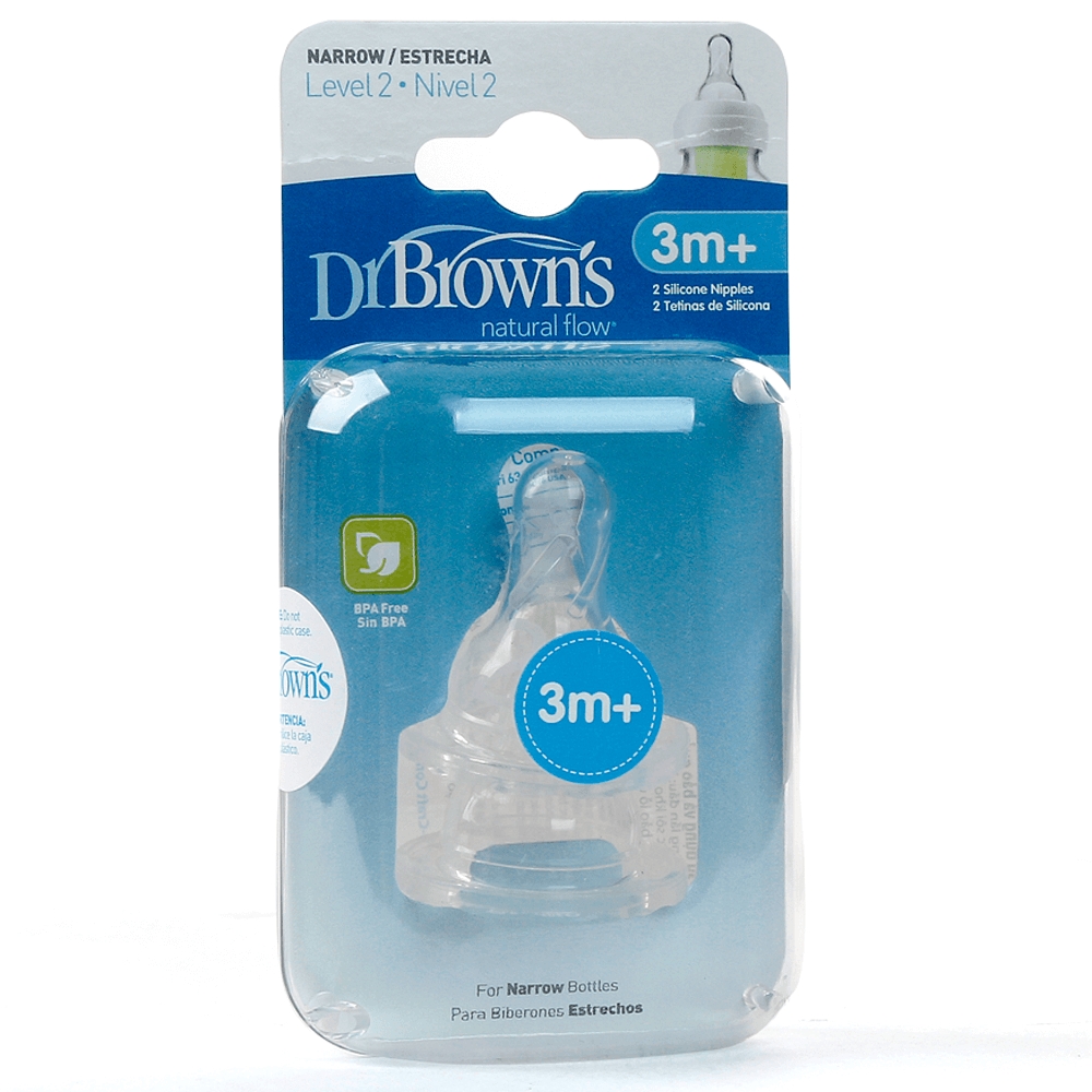 Núm ty thay thế Silicon Dr.Brown's Cổ hẹp (2 cái, số 2, 3-6M)