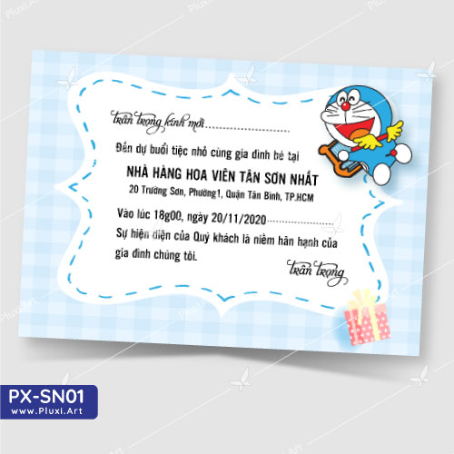 [4200đ/thiệp] Thiệp thôi nôi – sinh nhật Doremon Pluxi (PXSN01)