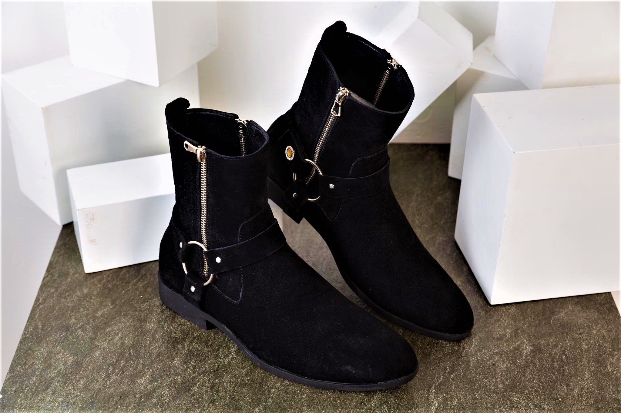 Giày Da Harness Boots Da bò Lộn Đế Cao Su Cao Cấp
