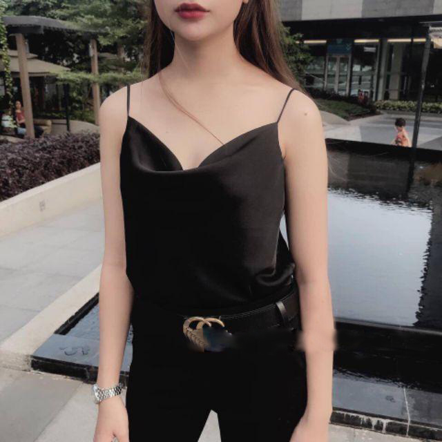 [HCM]Áo 2 dây phi lụa cổ đổ