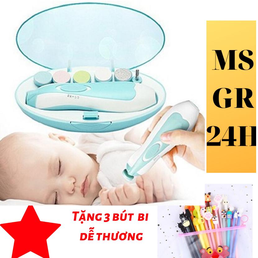 Dụng cụ dũa móng tay gồm 6 đầu thay thế an toàn cho bé và người lớn - chăm sóc bé dễ dàng Màu hồng bảo hành 3 tháng tặng kèm 3 bút bi cực dễ thương