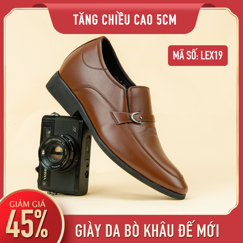 GIÀY LƯỜI DA BÒ NAM- LEX19 TĂNG CHIỀU CAO 6CM