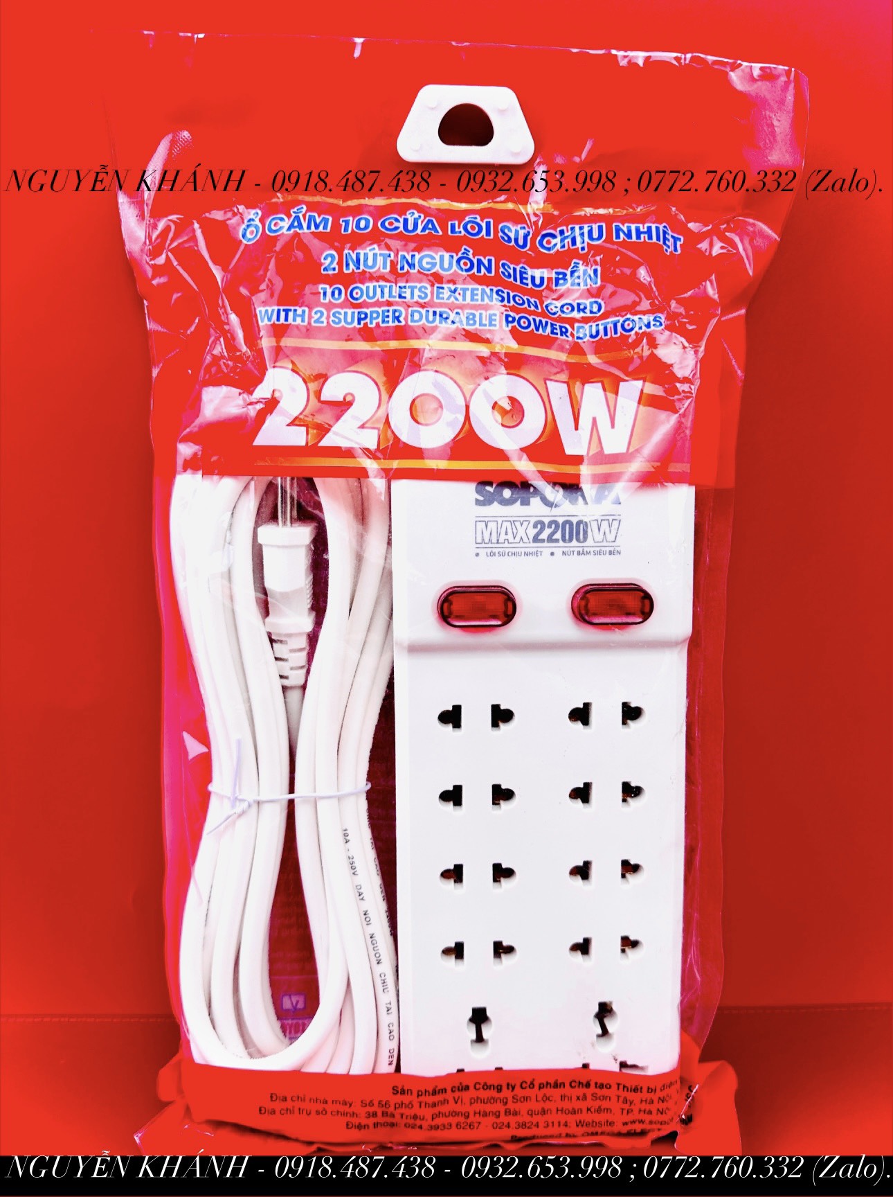 Ổ cắm điện (10 lỗ SOPOKA 2m,4m,6m) chịu tải 2200w