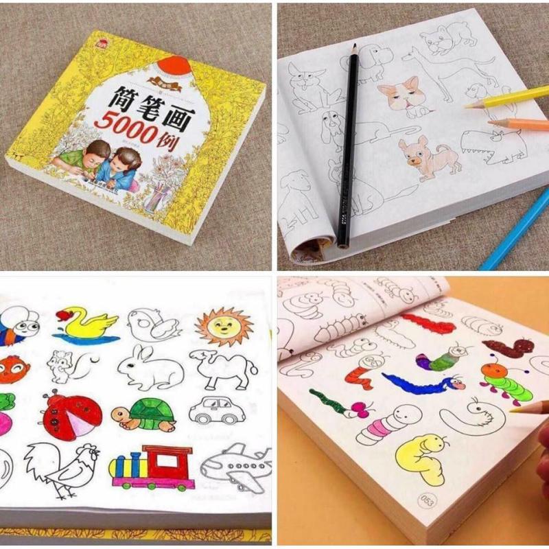 Sách tập vẽ -  Sách Tập tô màu loại Dày 360 trang - 5000 hình vẽ  + Tặng 12 bút màu siêu dễ thương cho bé thỏa sức sáng tạo nghệ thuật