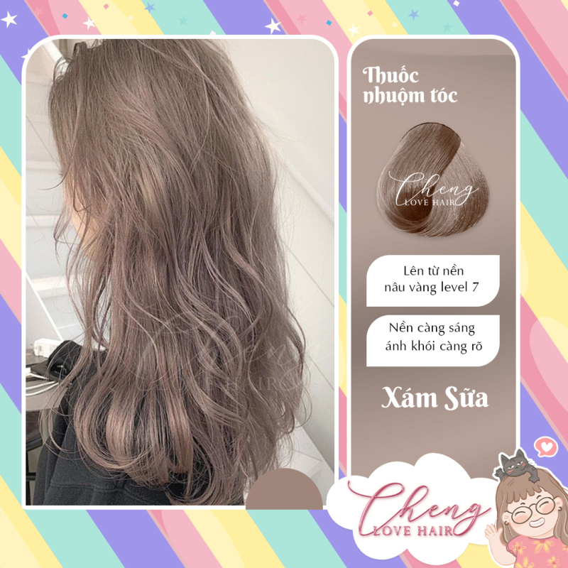 Nhuộm tóc màu XÁM SỮA không cần tẩy tóc, lên từ nền level7, Chenglovehair Chengloveshair Chenglovehairs nhập khẩu