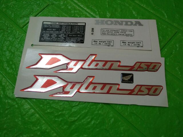 Bộ tem nổi Honda Dylan màu bạc đỏ hàng nhập Thái Lan