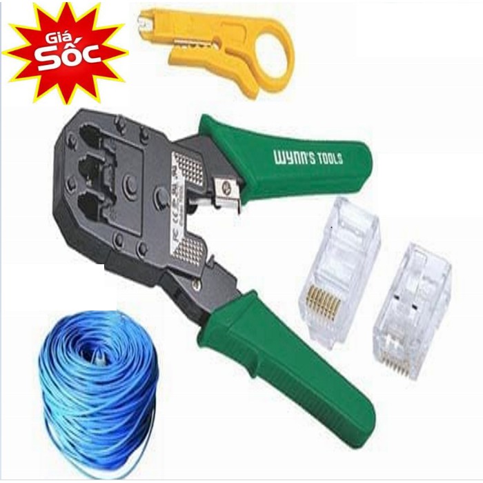 Combo Kìm mạng+ 20m dây mạng + 50 Hạt Mạng