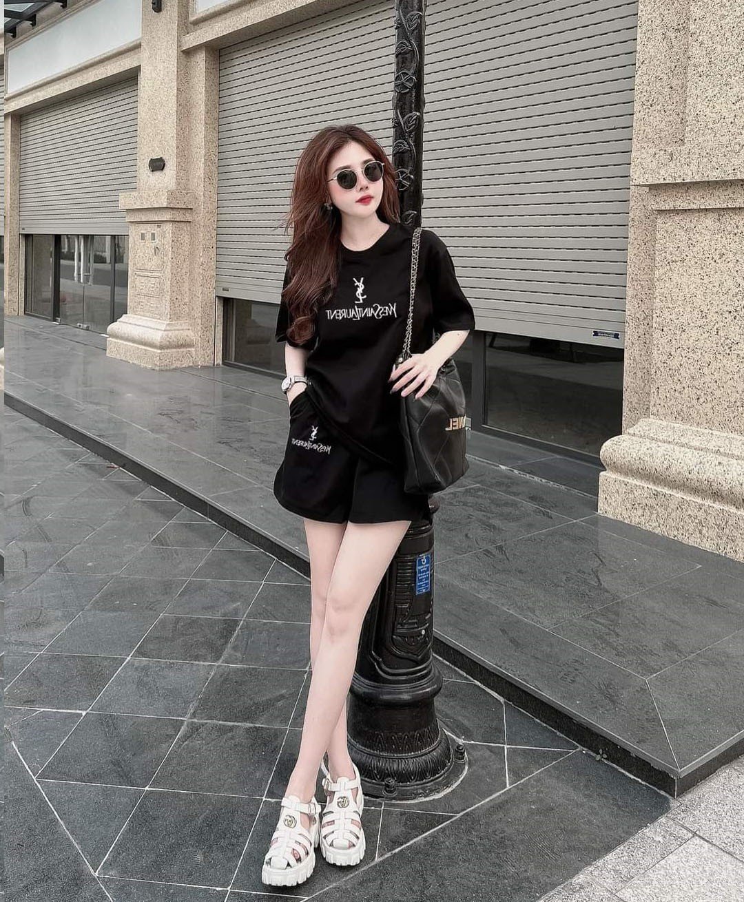 BỘ SHORT COTTON YSL LOGO THÊU CAO CẤP
