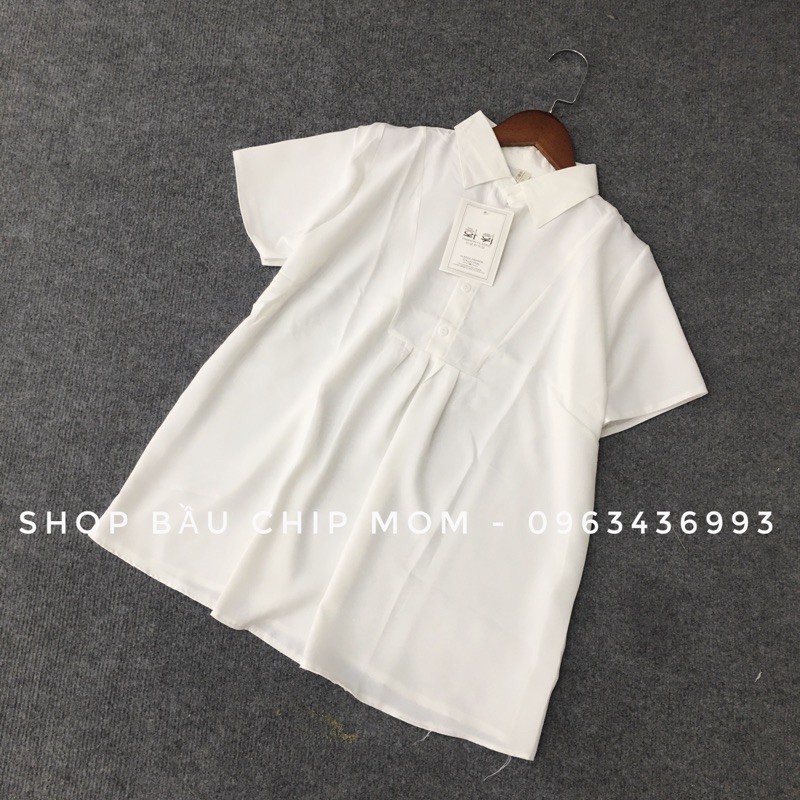 Áo bầu công sở sơmi trắng cộc tay a11 - chất đũi đẹp cực mềm nhẹ mát, trẻ trung vm mom