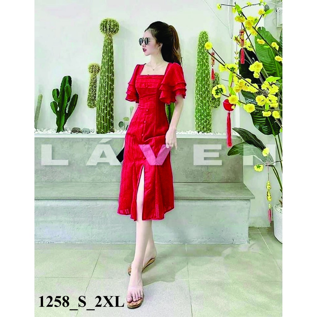 Rập giấy đầm 7 mảnh tay loe mã 1258