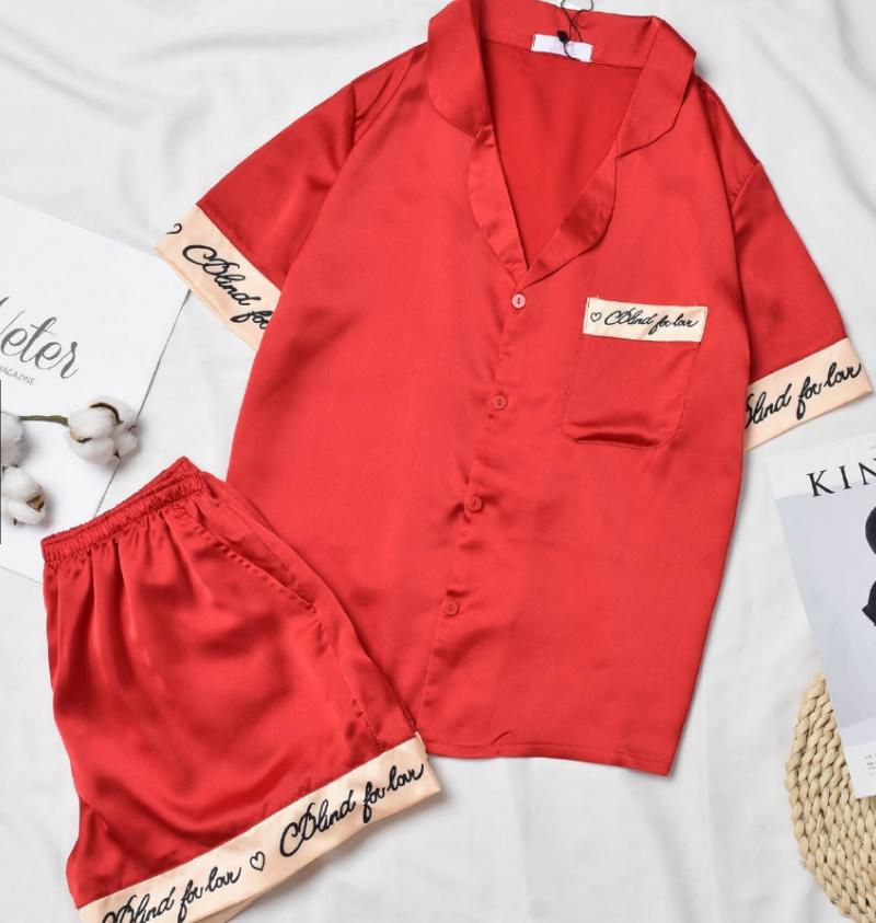 [Bộ Ngủ Lụa Đùi Viền Chữ]-Thiết Kế Sang Trong-Size M,L.