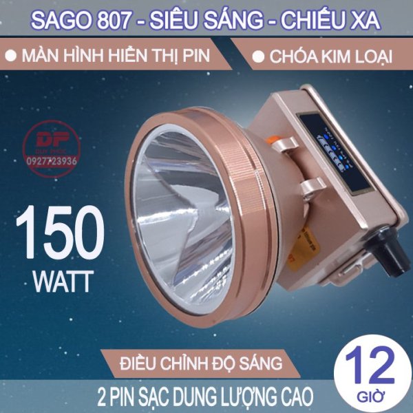 Bảng giá [HCM]ĐÈN PIN ĐỘI ĐẦU 807 150W SIÊU SÁNG - 2 PIN SẠC DUNG LƯỢNG CAO