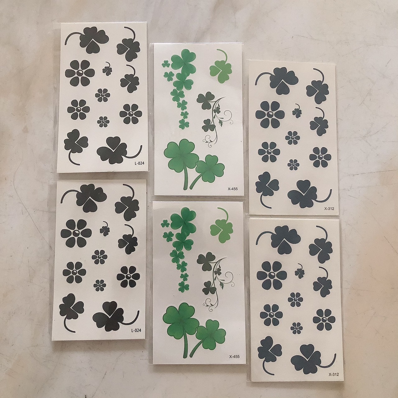 Combo 6 tấm hình xăm dán tattoo 10x6cm cỏ 4 lá