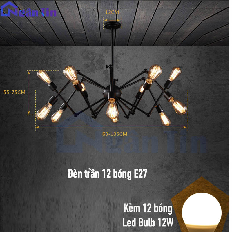 Bộ Đèn Thả Trần 12 bóng Trang Trí Phòng Khách Quán Cà Phê TTK21T12
