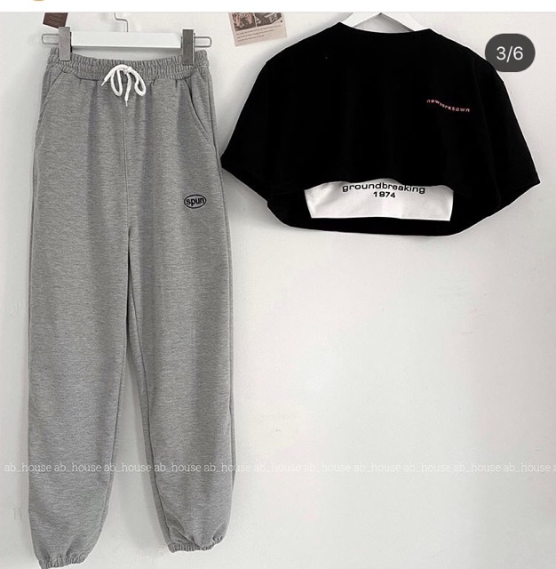 💢SET BỘ QUẦN SPUN + ÁO CROP GROUND BREAKING