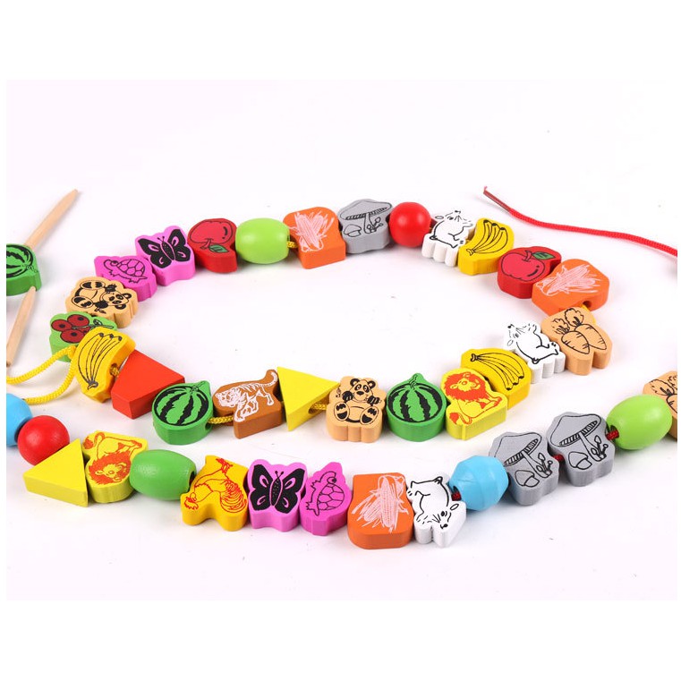 Xâu Hạt gỗ To Cho Bé 15 Tháng -3 Tuổi