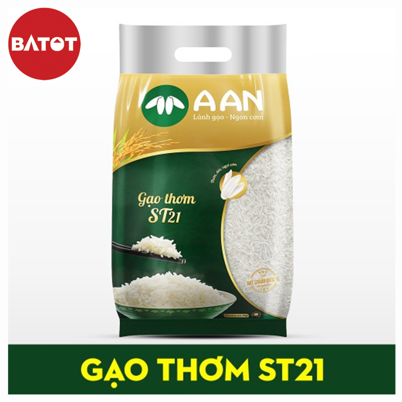 Gạo Thơm ST21 A AN Túi 5Kg - Đặc sản Sóc Trăng - Thơm hoa lài nhẹ, cơm ngọt