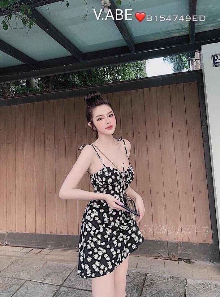 Đầm Cúc Hoạ Mi 2 Dây PL13 <Có Mút Ngực>