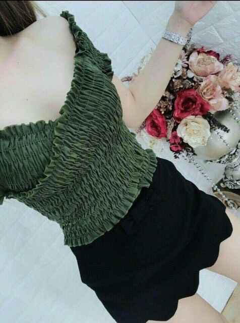 Áo voan nhún đắp chéo trễ vai mặc siêu teen TTSLA0343