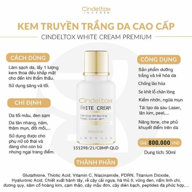 Kem dưỡng trắng da Cindel Tox White Cream 50ml