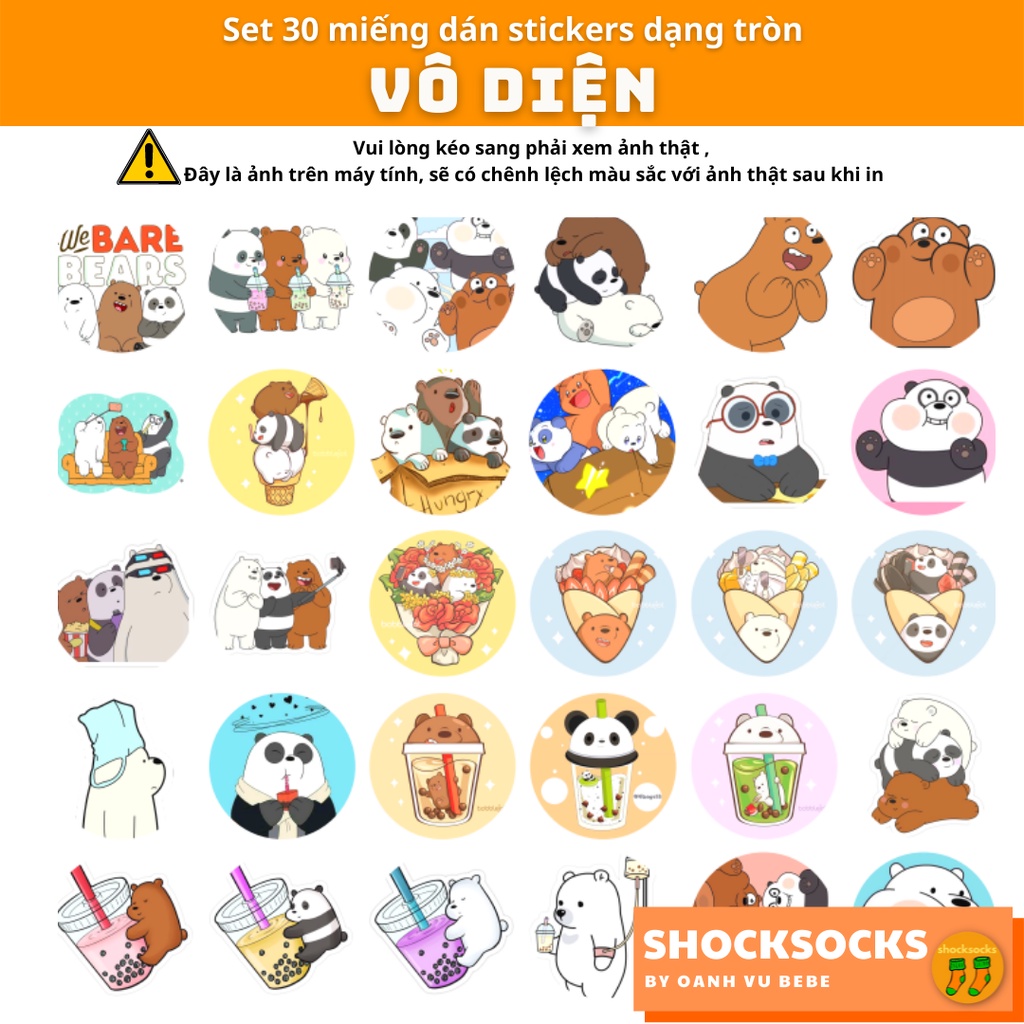 30 miếng dán stickers hình WE BARE BEARS