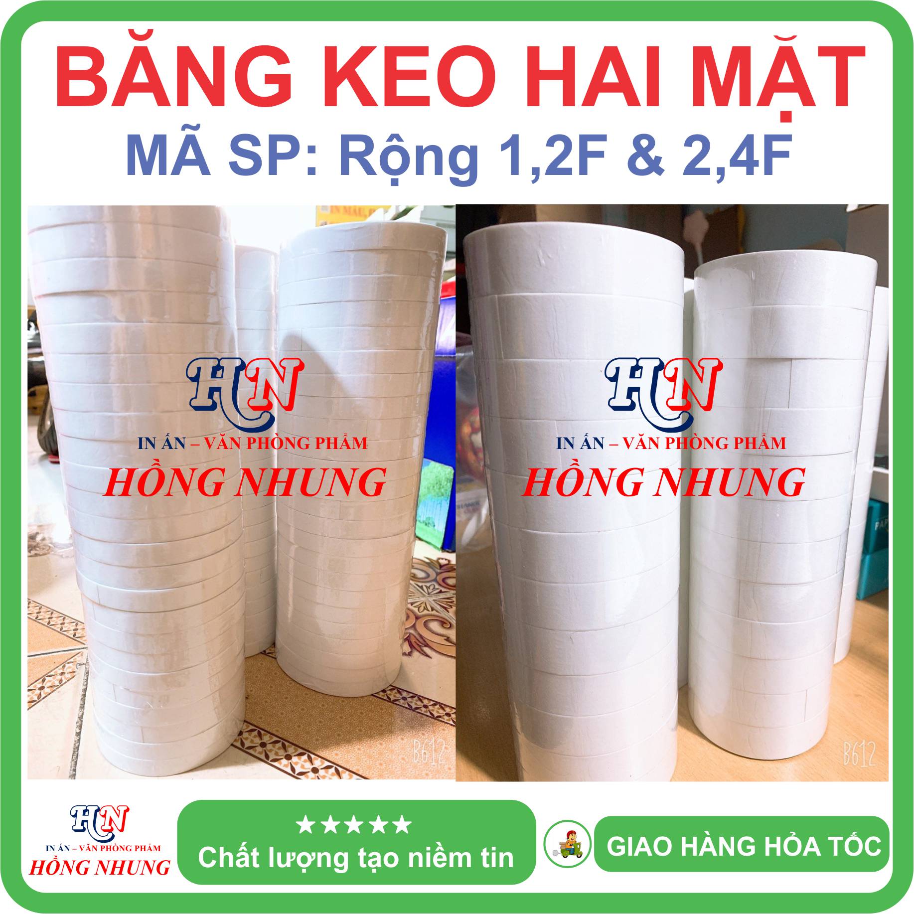 Combo 6 cuộn băng keo hai mặt, bản rộng 2,4f , băng keo 2 mặt siêu dính