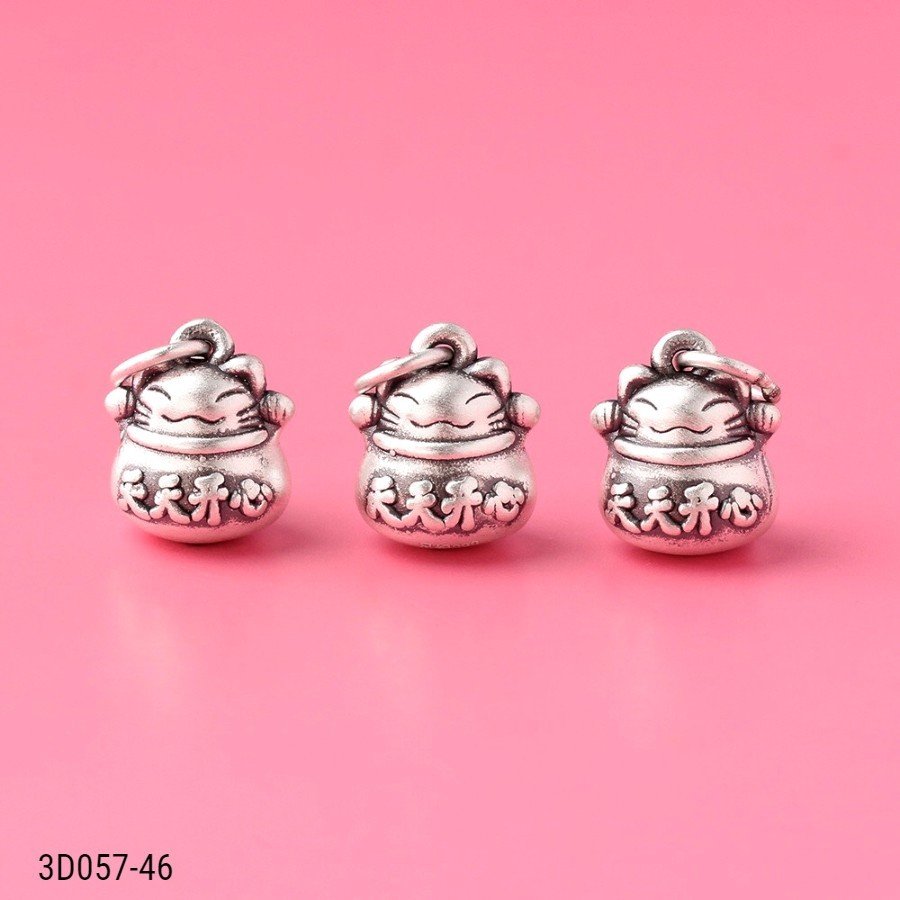 [Giá sỉ] Charm bạc mèo thần tài (3D0057)