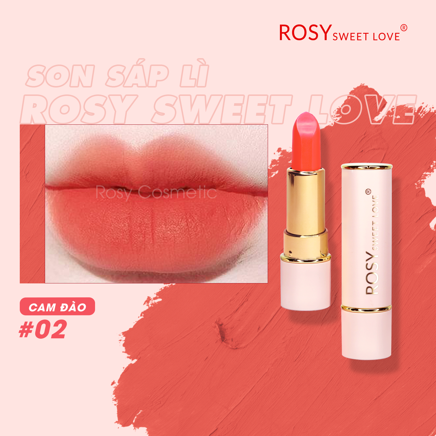 Son thỏi lì mịn môi ROSY SWEET LOVE 3.5g [Màu Cam Đào]