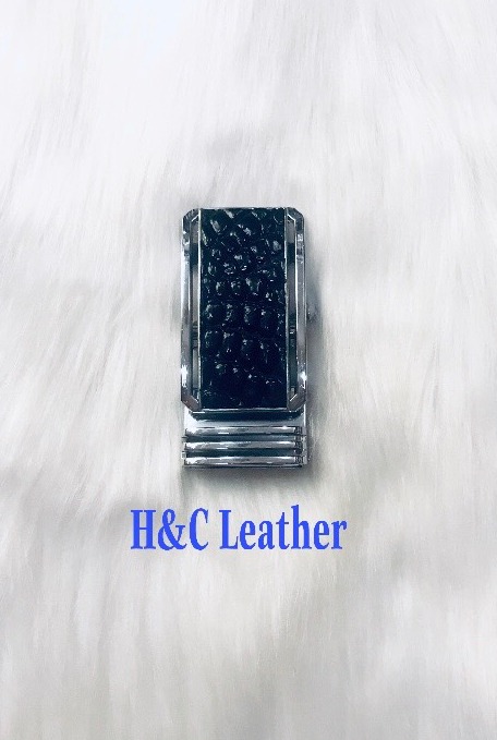 Mặt khóa thắt lưng (đầu dây nịt), da cá sấu thật, mặt tự động, màu đen, 3.5cm ( không gắn con cá sấu)