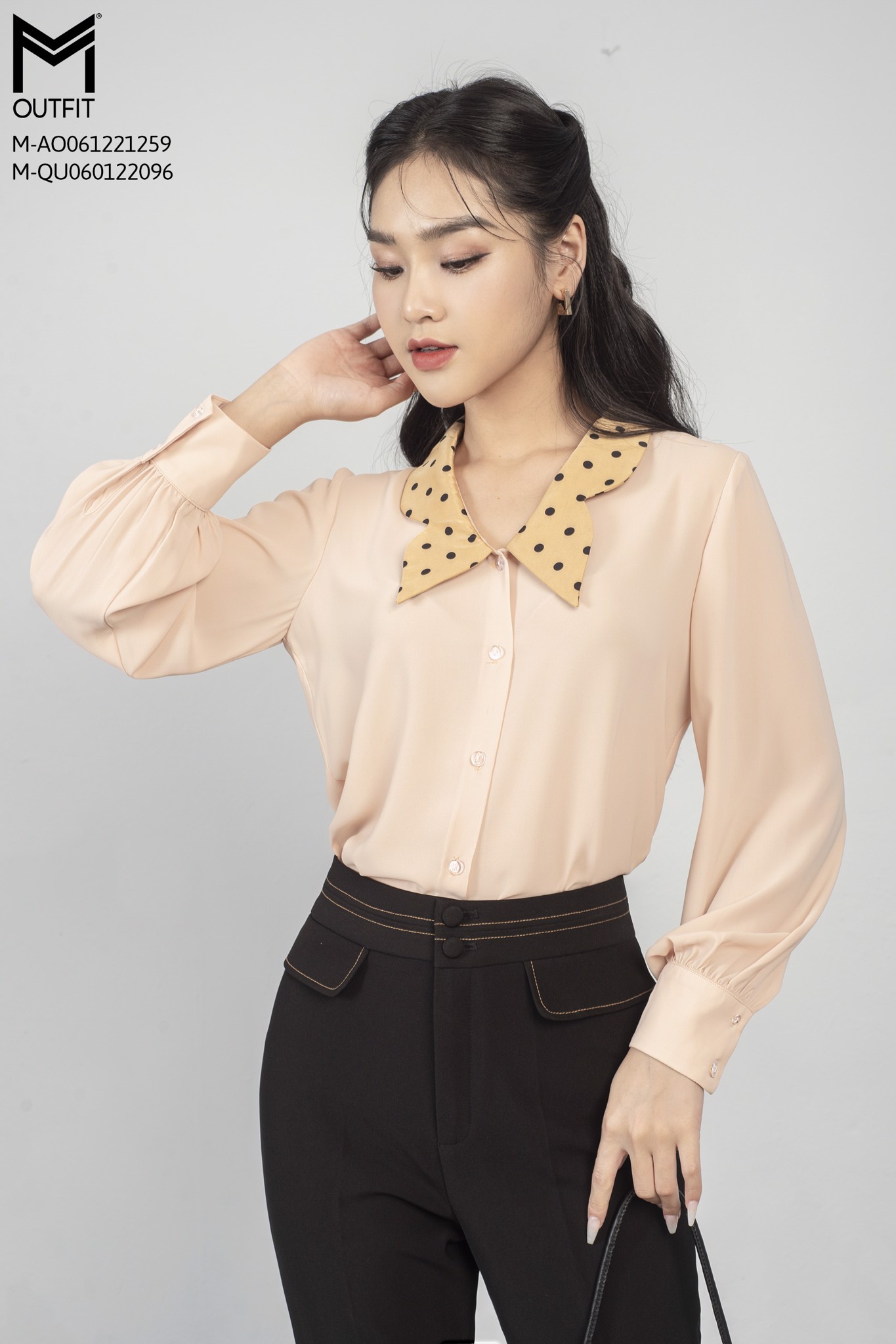 Áo sơ mi dài tay, phối cổ lụa thời trang MMoutfit