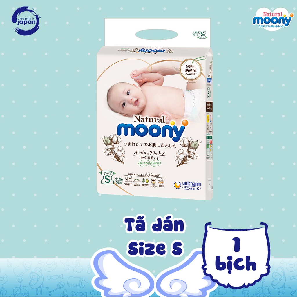 [HCM]Bỉm dán Moony Natural size S58 miếng (4-8kg)