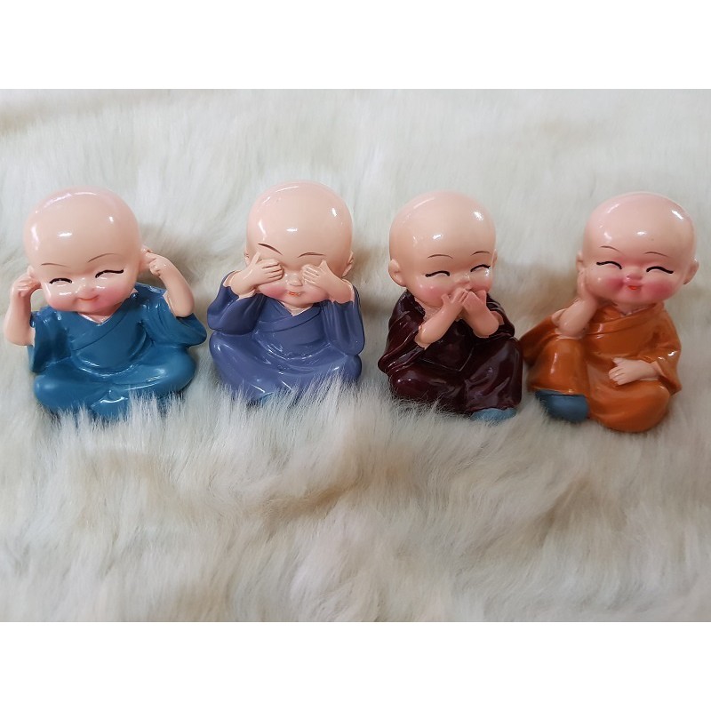 Bộ Tượng 4 Chú Tiểu 4 Không Bằng Sứ Phong Thủy (1 Bộ 4 Chú) Để Trang Trí Xe Hơi Văn Phòng Nhà Cửa