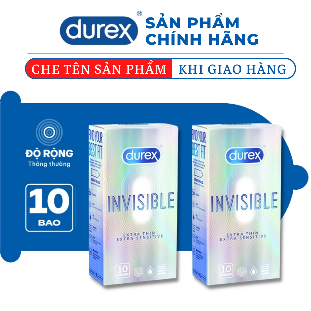 [Che tên] Bao cao su Durex nam chính hãng Invisible Extra Thin cực siêu mỏng