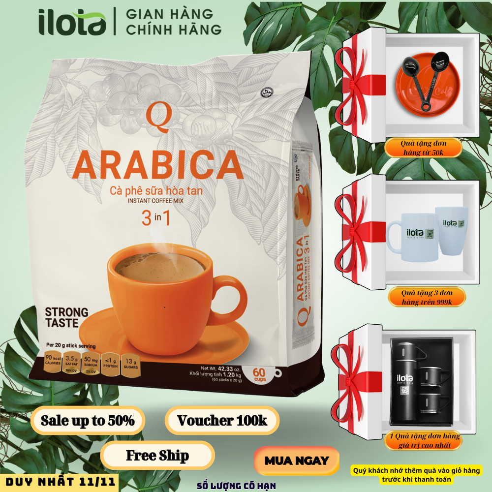 Cà phê Hoà tan 3in1 cafe uống liền Arabica Trần Quang 60 gói