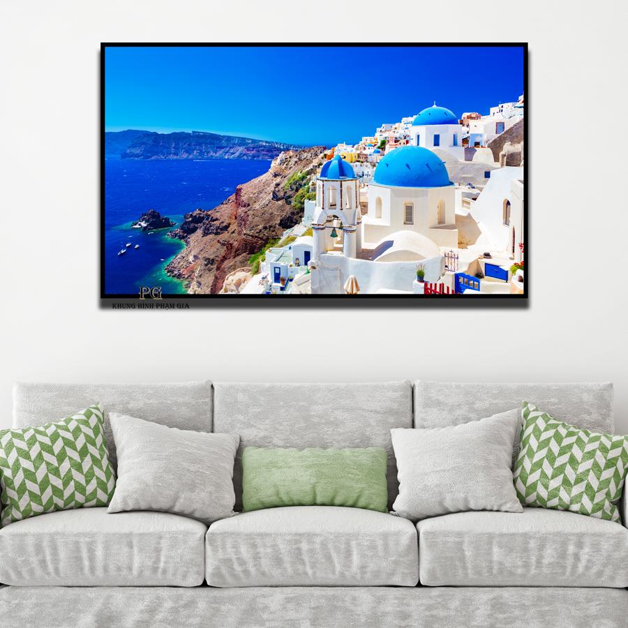 Tranh Canvas Biển Santori tuyệt đẹp KT 60X100CM kèm khung viền nổi bật - Khung Hình Phạm Gia PGV349
