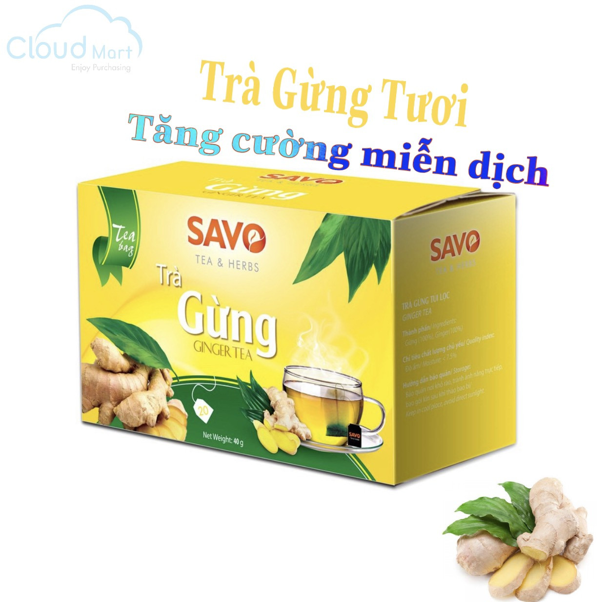 Trà SAVO Gừng (Ginger Tea) - Hộp 20 Gói x 2g