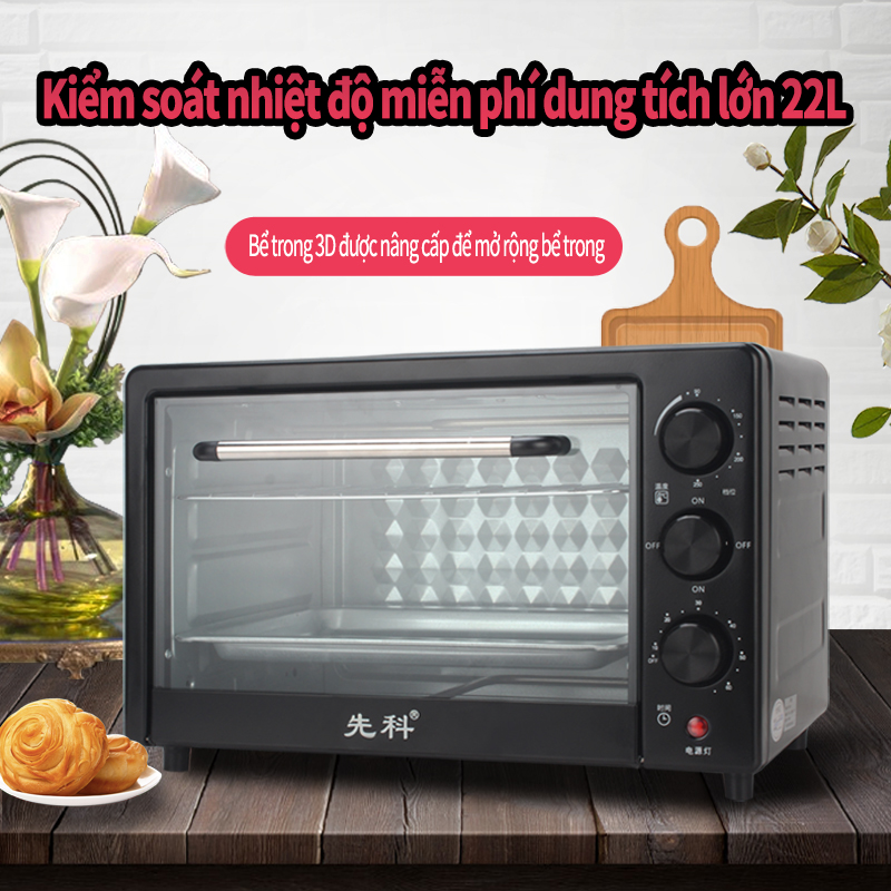 Tabletop oven, 22 liter electric oven, upper and lower temperature adjustment, toaster oven, multipurpose oven, kitchen oven, Pastry Oven, small roaster, snack roaster, roast chicken.