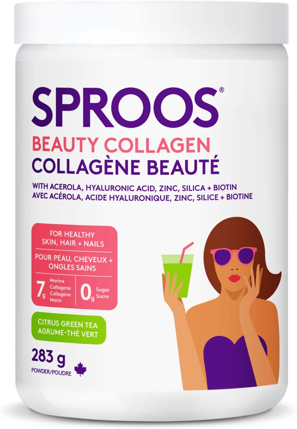 Sproos Up Your Skin & Hair Enhanced Collagen Powder, Citrus Green Tea Flavor | Wild-Caught Marine Collagen, Non-GMO and Gluten-Free, Tub, 283g