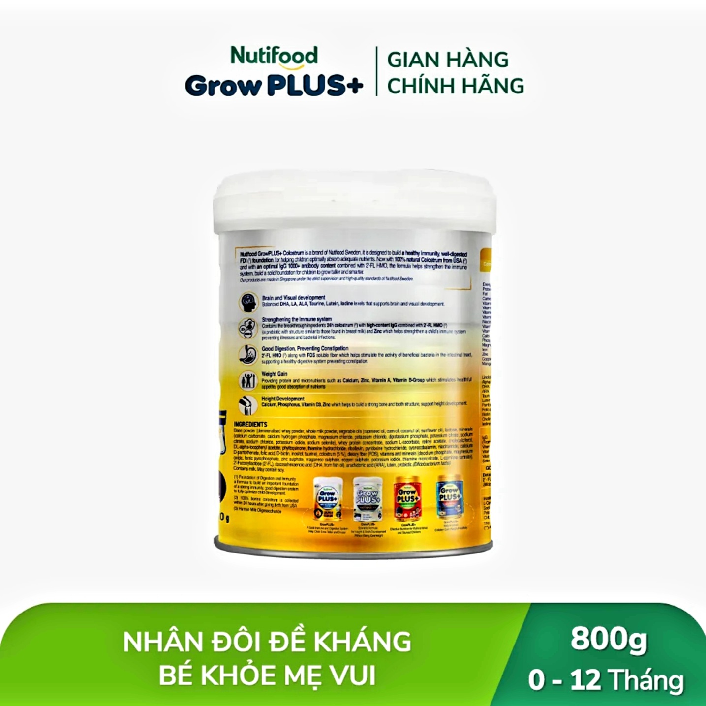 (Expiration Date June 2027) Combo 4 Cans of Nutifood Growplus 0+ Yellow Powdered Milk 800g (Colostrum).
