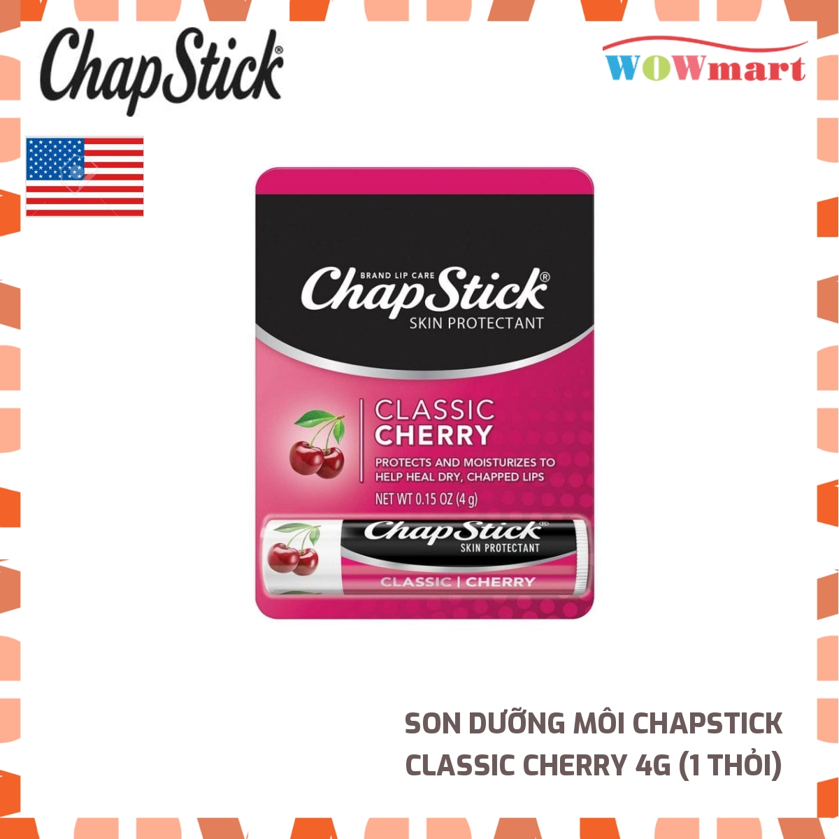 [HCM]Son dưỡng môi Chapstick Classic Cherry 4g (1 thỏi) - [Mỹ]