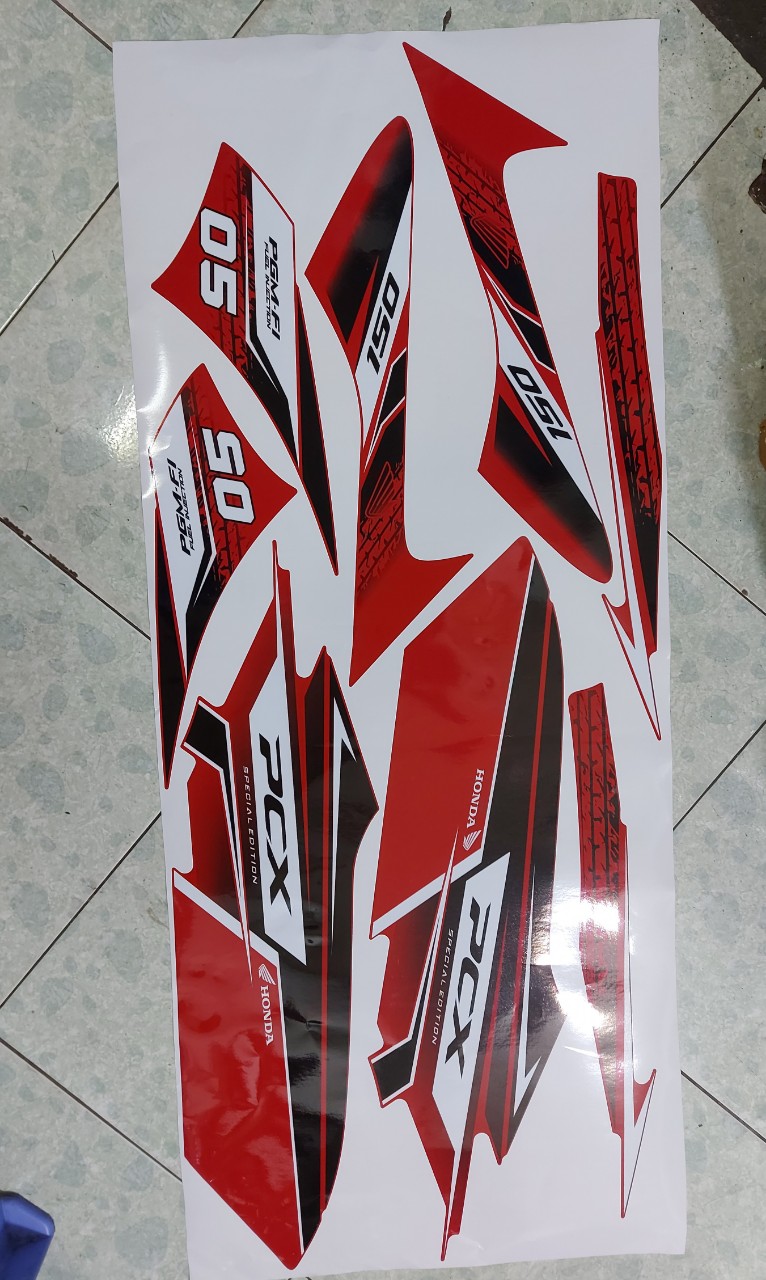 [HCM]Tem xe Pcx  tem rời dán xe đỏ cao cấp