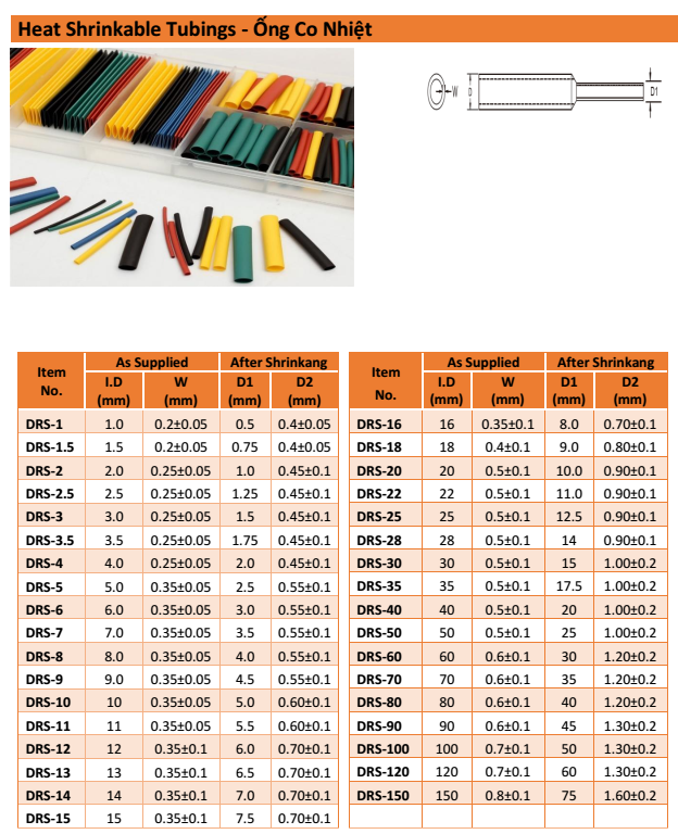 ỐNG GEN CO NHIỆT PHI 60, Giá cho 1 mét
